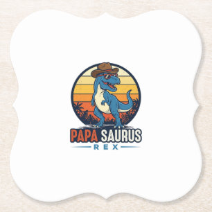 Papa Saurus Rex Cowboy Dinosaur Vintage T-shirt_1 Kartonnen Onderzetters
