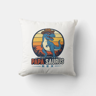 Papa Saurus Rex Cowboy Dinosaur Vintage T-shirt_1 Kussen