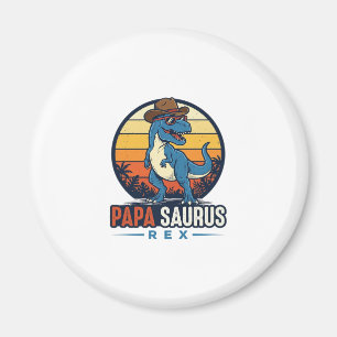 Papa Saurus Rex Cowboy Dinosaur Vintage T-shirt_1 Magneet
