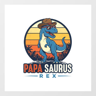 Papa Saurus Rex Cowboy Dinosaur Vintage T-shirt_1 Raamsticker