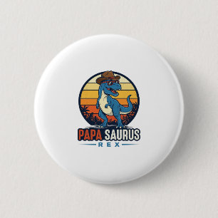 Papa Saurus Rex Cowboy Dinosaur Vintage T-shirt_1 Ronde Button 5,7 Cm