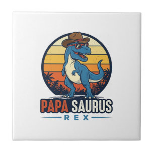 Papa Saurus Rex Cowboy Dinosaur Vintage T-shirt_1 Tegeltje