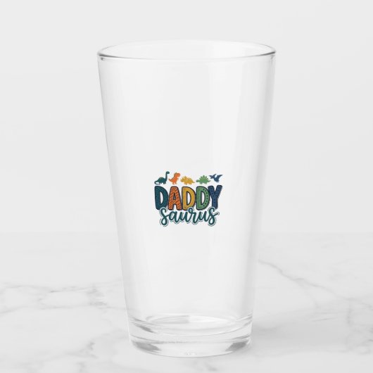 Papa Saurus Schattige Dinosaur Papa Vectorontwerp_ Glas (Voorkant)
