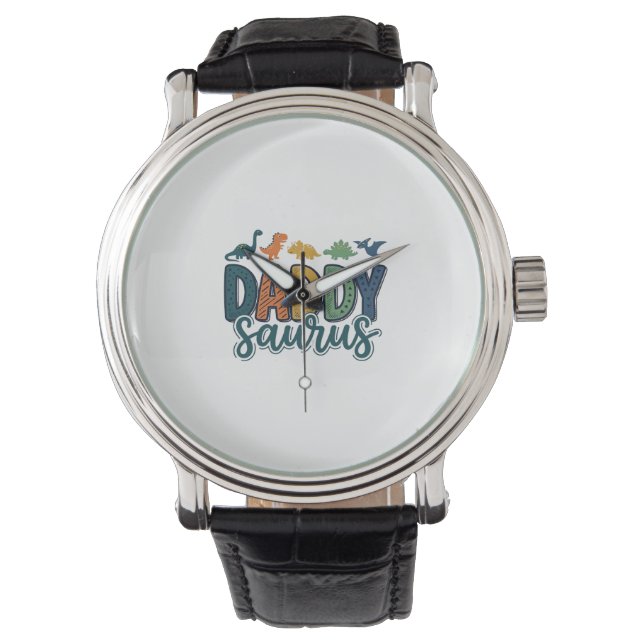 Papa Saurus Schattige Dinosaur Papa Vectorontwerp_ Horloge (Voorkant)