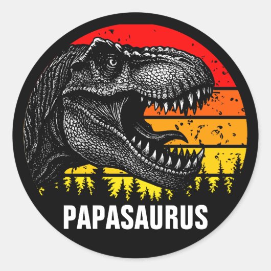Papa Saurus Trex Retro  Zonsondergang Ronde Sticker (Voorkant)