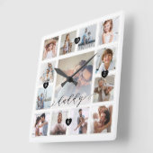 Papa Script Family Memory Photo Grid Collage Vierkante Klok (Hoek)
