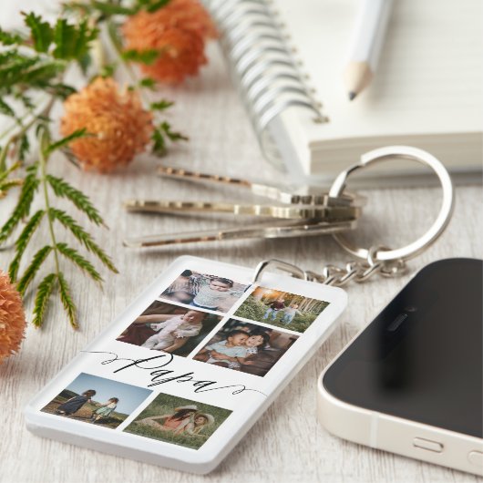 Papa Script | Grootkinderen Fotoraster collage Sleutelhanger (Voorkant Rechts)