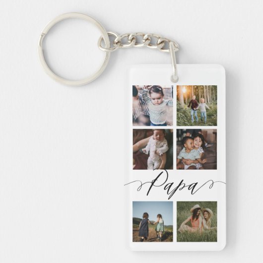 Papa Script | Grootkinderen Fotoraster collage Sleutelhanger (Voorkant)