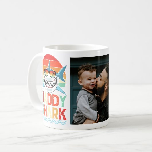 Papa Shark  Fathers Day Fotokoffie Mok (Voorkant links)