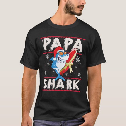 Papa Shark Santa Christmas Family Matching Pajamas T-shirt (Voorkant)