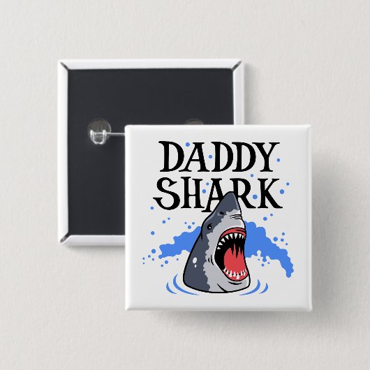 Papa Shark - White Vierkante Button 5,1 Cm (Voorkant /achterkant)