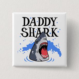 Papa Shark - White Vierkante Button 5,1 Cm