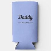 Papa sinds jaar zwart tekst blauw seltzer blikjeskoeler (Voorkant)