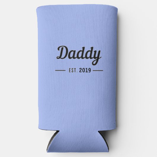 Papa sinds jaar zwart tekst blauw seltzer blikjeskoeler (Voorkant)