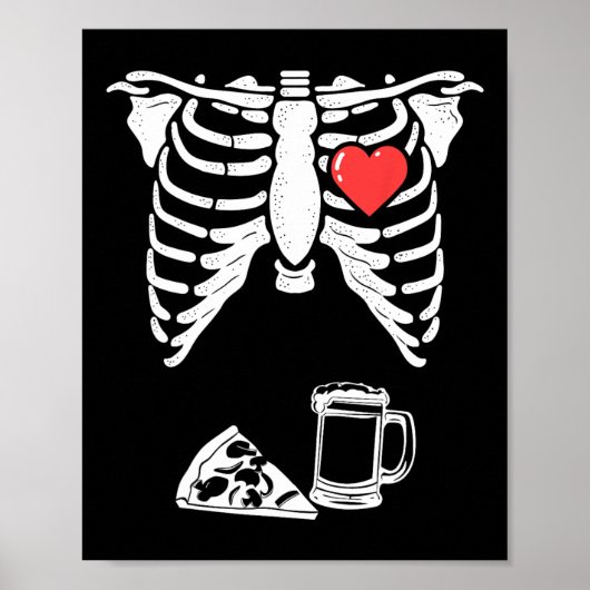 Papa Skeleton Halloween Bier Pizza Fun Zwangerscha Poster (Voorkant)