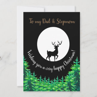 Papa + Stepmom Moonlit Stag Bewerkbare Kerstmis Feestdagenkaart