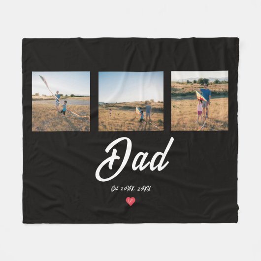 Papa Stichtte Wit Schrift Rode Hart 3 Foto Fleece Deken (Voorkant (Horizontaal))