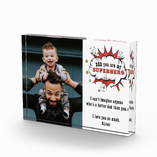 Papa Superheld Cartoon Speech Bubble Vader's dag Fotoblokken (Rechts)