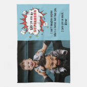 Papa Superheld Cartoon Speech Bubble Vader's dag Theedoek (Verticaal)