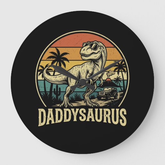 Papa Trex Dinosaur Papa-saurus Retro Vaderdag  Grote Klok (Voorkant)