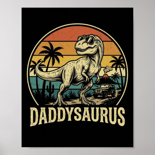 Papa Trex Dinosaur Papa-saurus Retro Vaderdag Poster (Voorkant)