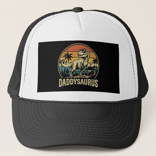 Papa Trex Dinosaur Papa-saurus Retro Vaderdag Trucker Pet (Voorkant)