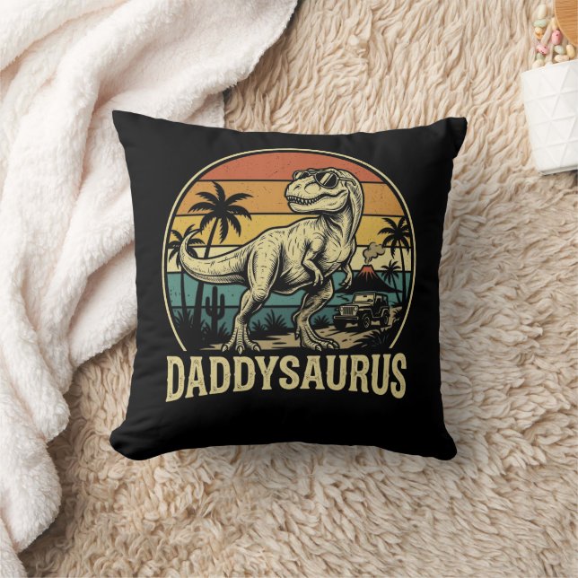 Papa Trex Dinosaur PapaSaurus Retro Vaderdag  Kussen (Deken)