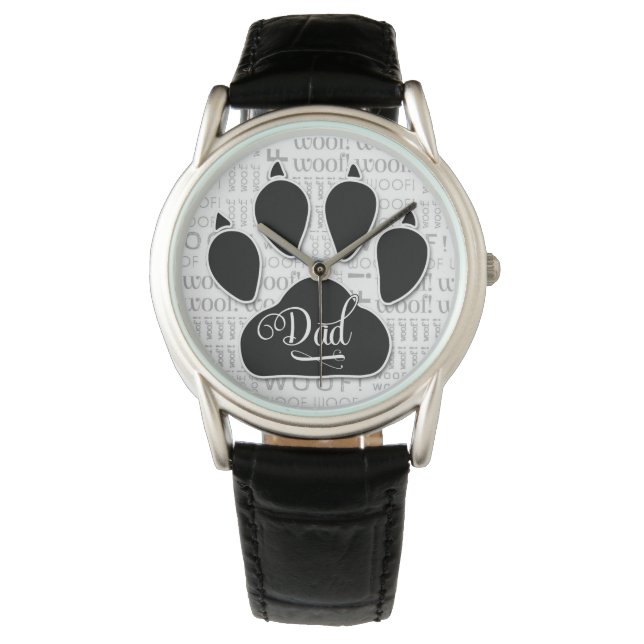 Papa Typografie Black Dog Paw Print Horloge (Voorkant)