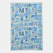 Papa Typografie Blue Word Art Collage BBQ Pub Theedoek (Verticaal)