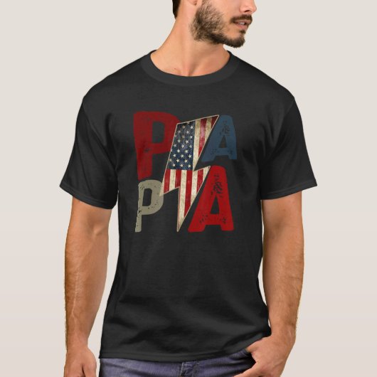 Papa US Flag Lightning Bolt Fathers Day T-shirt (Voorkant)
