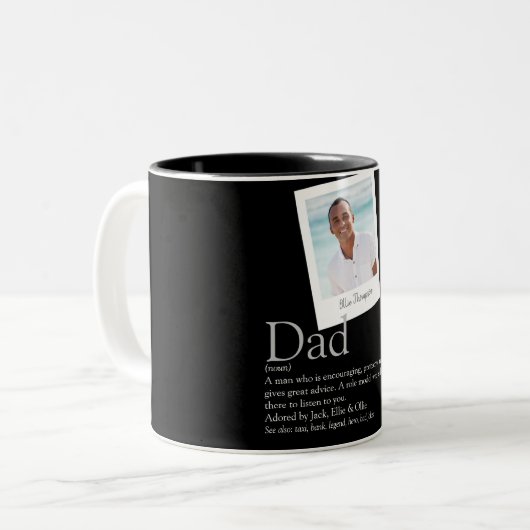 Papa Vader Daddy Definitie Foto Zwart Tweekleurige Koffiemok (Voorkant links)