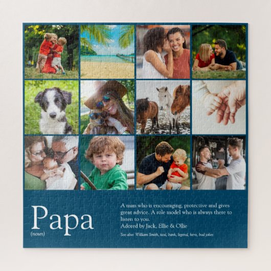Papa, vader definitie 12 foto blauw legpuzzel (Verticaal)