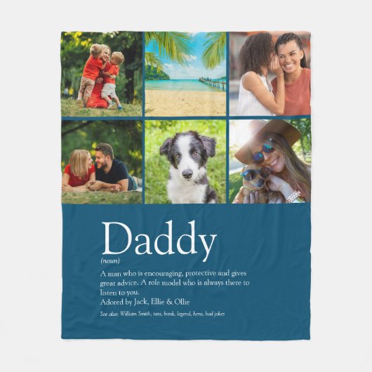 Papa, vader definitie 6 foto leuk blauw fleece deken (Voorkant)