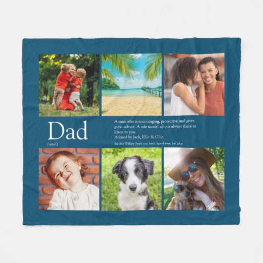 Papa Vader Definitie 6 Fotocollage Blauw Fleece Deken (Voorkant (Horizontaal))