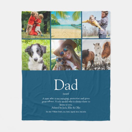 Papa Vader Foto Collage Blauw Definitie 6 Fleece Deken (Voorkant)