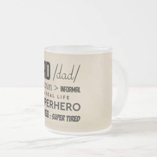 Papa / vader / ( informele superheld uit het echte matglas koffiemok (Voorkant rechts)