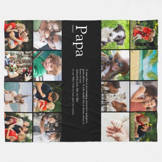 Papa Vader Ooit Definitie Fotocollage Zwart Fleece Deken (Voorkant (Horizontaal))