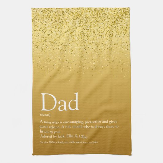 Papa, vader, papa definitie Gouden glitter Theedoek (Verticaal)
