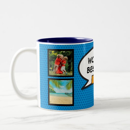 Papa, vader, pappa 4 foto's leuk stripboek blauw tweekleurige koffiemok (Links)