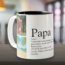 Papa, vader, vader definitie 4 foto collage tweekleurige koffiemok