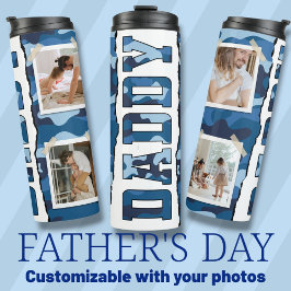 Papa Vaderdag aangepaste foto's blauw Thermosbeker