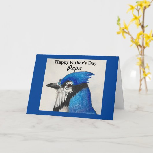Papa Vaderdag Blauwe Gaai Vogel Schilderij Blauw Z Kaart (Gele Bloem)