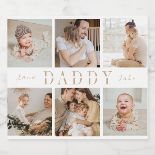 "Papa" Vaderdag Collage Kinder foto's Bierlabel Bier Etiket (Enkel label)