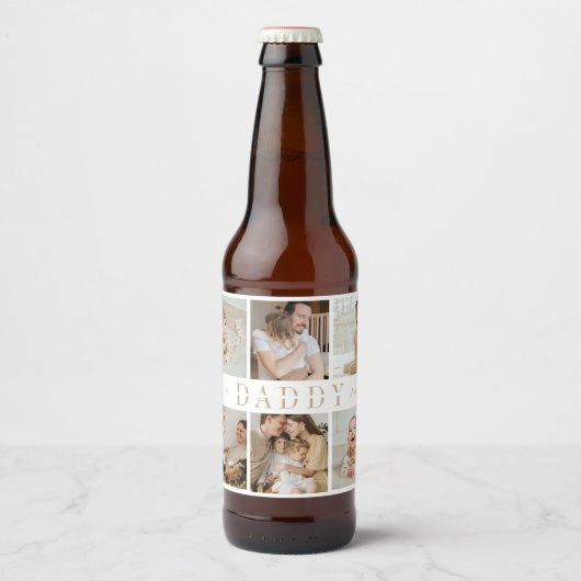 "Papa" Vaderdag Collage Kinder foto's Bierlabel Bier Etiket (Voorkant)