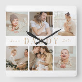 "Papa" Vaderdag Kinder Collage Muurklok Vierkante Klok (Voorkant)