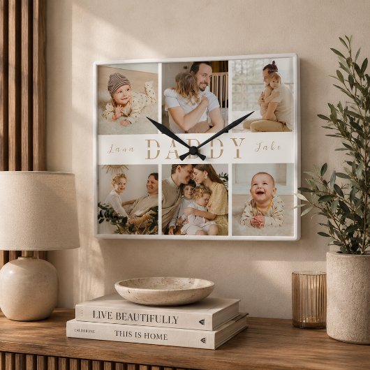 "Papa" Vaderdag Kinderen Collage Wandklok
