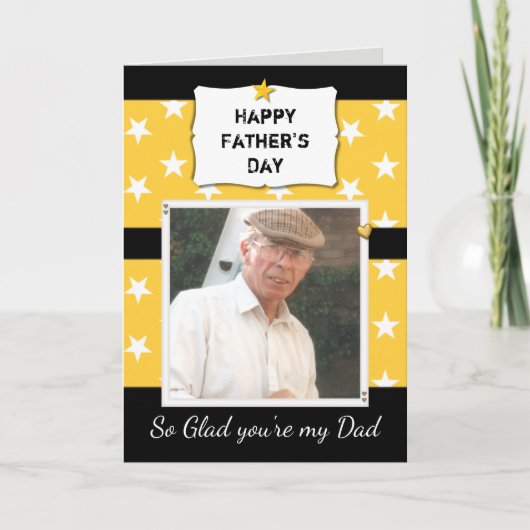 Papa Vaderdag zwart en geel foto begroeting Kaart (Voorkant)