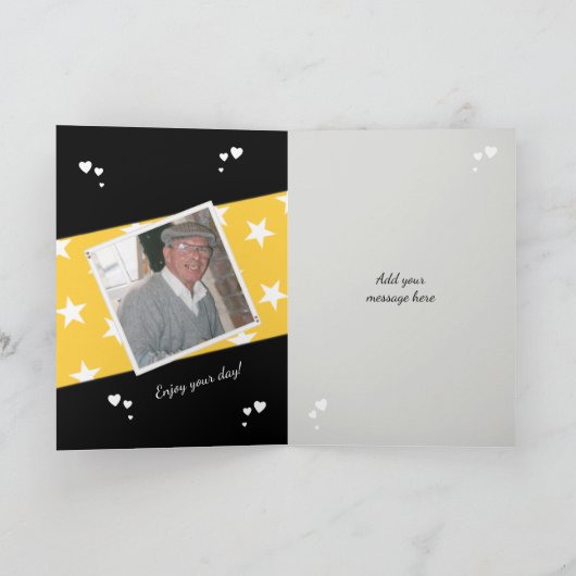 Papa Vaderdag zwart en geel foto begroeting Kaart (Binnen)
