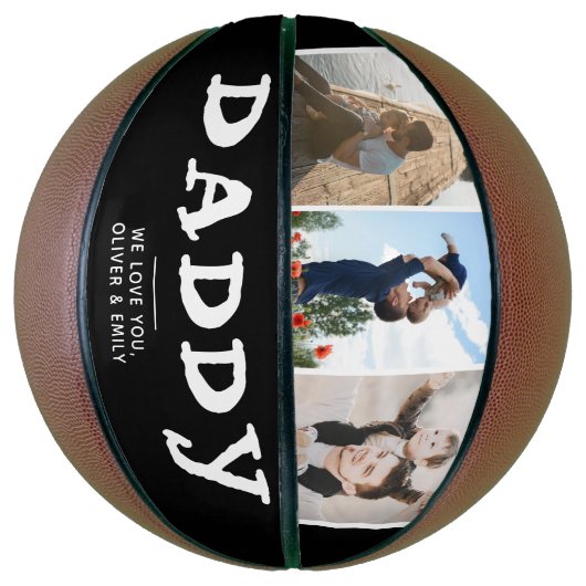 Papa vaders familie 3 Foto Collage Black Keepslag Basketbal (Verticaal)