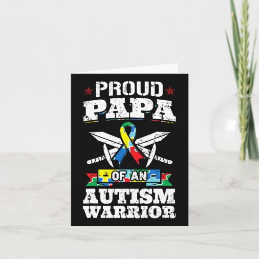 Papa van autisme warrior Awareness Ribbon F Kaart (Voorkant)